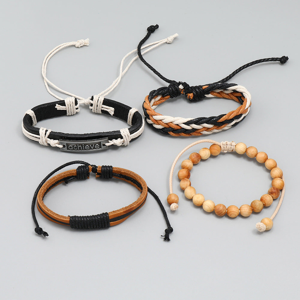 Wholesale Hand Woven Leather Set of 4 Bracelet
